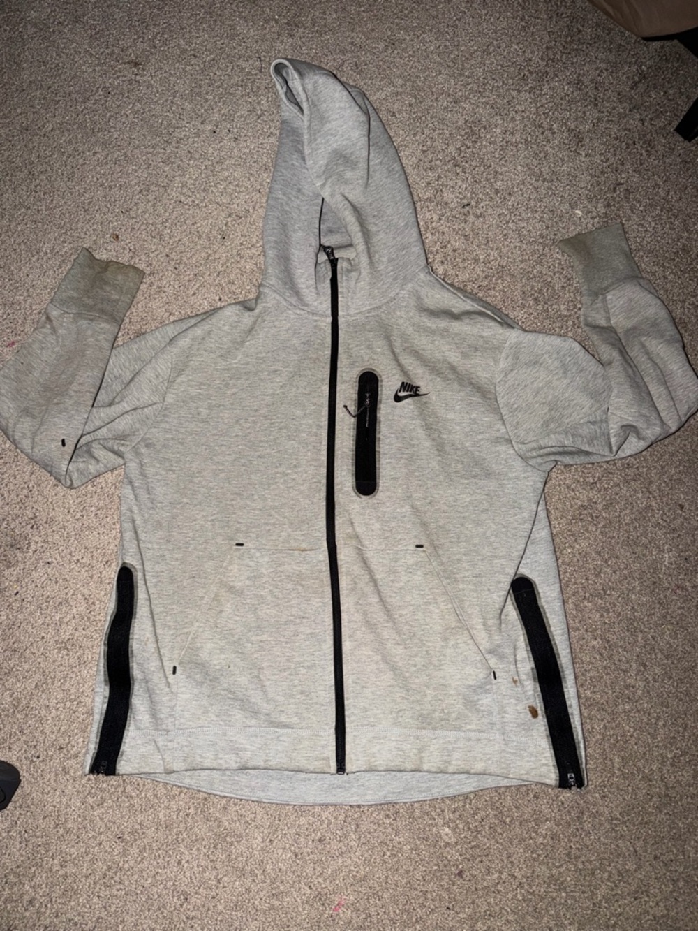 Nike Light Gray Hooded Zip Jacket with Black Accents